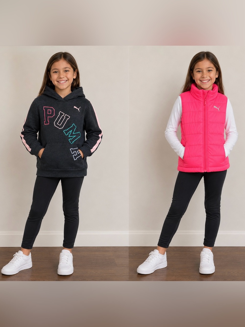 Puma Girl Bundle - Quilted Puffer Vest Fluorescent Hot Pink 10/12, Sweatshirt 7